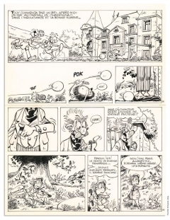 Ensemble de 5 planches originales inédites réalisées en 1981-1982 de Spirou et Fantasio pour l'histoire La Maison dans la mousse (1)
