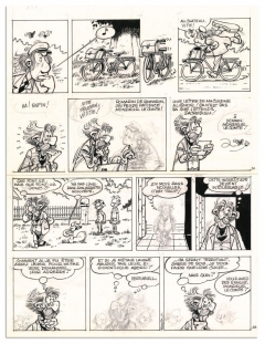 Ensemble de 5 planches originales inédites réalisées en 1981-1982 de Spirou et Fantasio pour l'histoire La Maison dans la mousse (2)