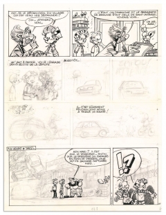 Ensemble de 5 planches originales inédites réalisées en 1981-1982 de Spirou et Fantasio pour l'histoire La Maison dans la mousse (4)