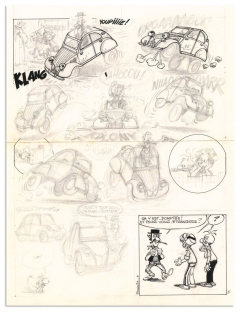 Ensemble de 5 planches originales inédites réalisées en 1981-1982 de Spirou et Fantasio pour l'histoire La Maison dans la mousse (5)