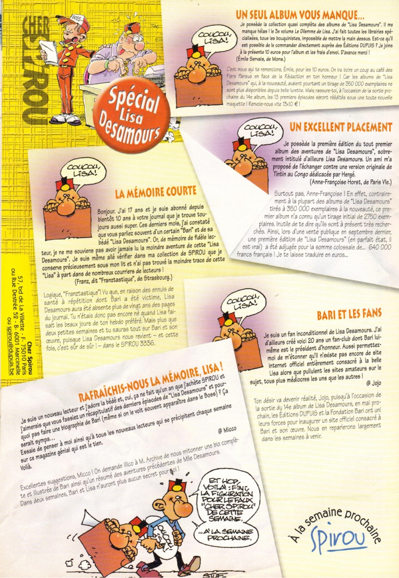 3334 du 6 mars 2002 Cher Spirou spécial Lisa Desamours1